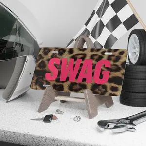 Pink “SWAG” Leopard Print License Plate – Trendy Cheetah Animal Print Car Tag | Stylish Girly Automotive Accessory for Women & Car Lovers
