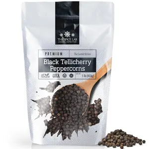The Spice Lab Black Tellicherry Peppercorns for Grinder Packed in the USA - Steam Sterilized Kosher Non-GMO All Natural Black Pepper 5015 (1Lb-Black Pepper)