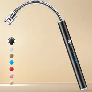 Electric Lighter Windproof Flameless Candle Lighter with Safety Lock, Type-C Rechargeable Long Lighters for Grill BBQ Camping