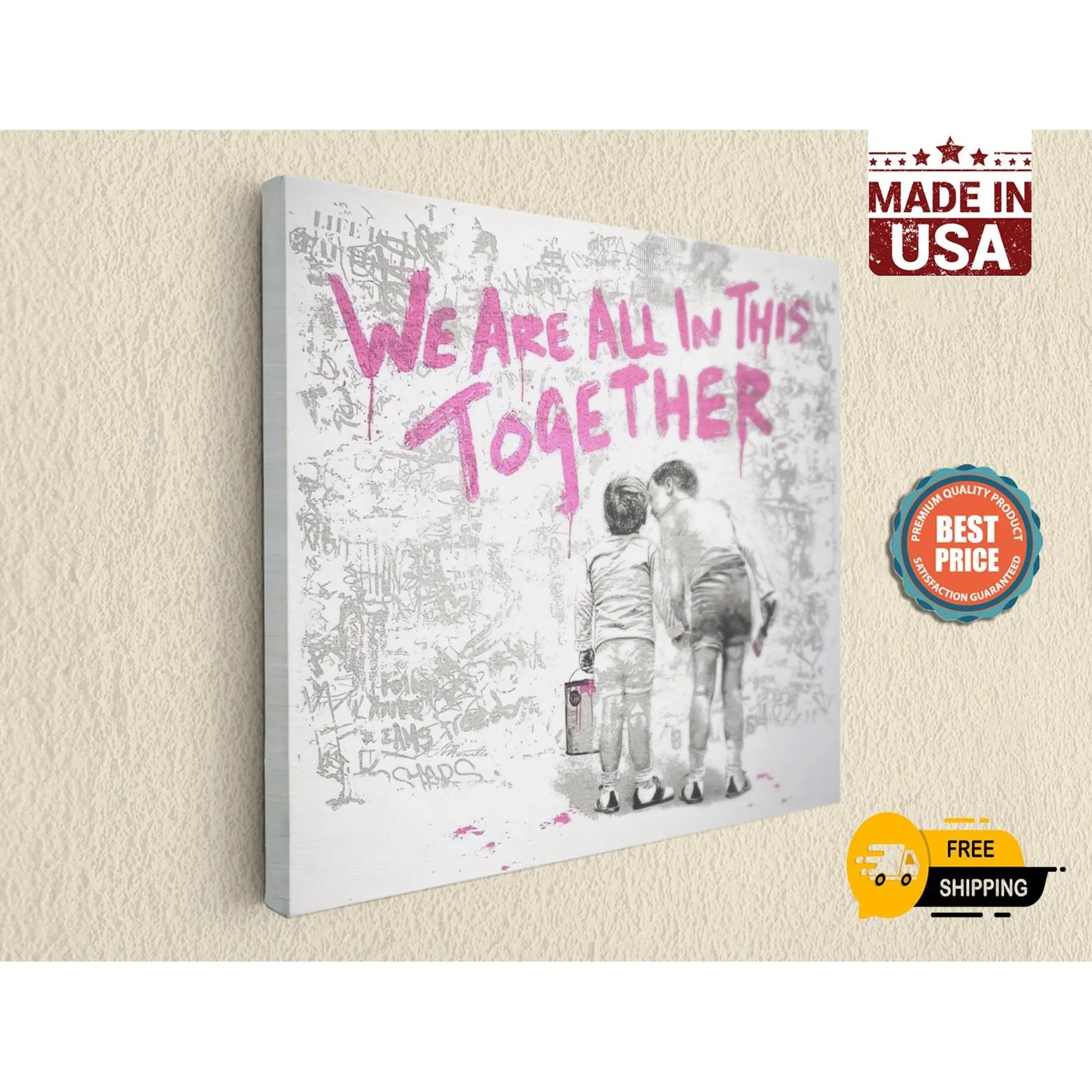We are All In This Together Banksy, Canvas Print. Canvas Print, Urban Street Art, On Canvas Print, Ready TO Hang. Square Size Canvas