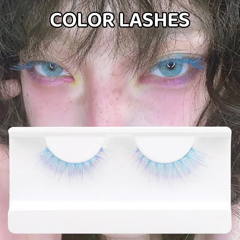MInk 1 Pair Colored Lash Blue Fluffy Strip Lashes Natural Fake Lash Cosplay Makeup Wholesale Color Extension Eyelashes Colorful 2026 New