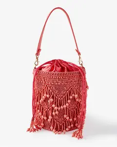 Beaded Embellished Bucket Bag Pink