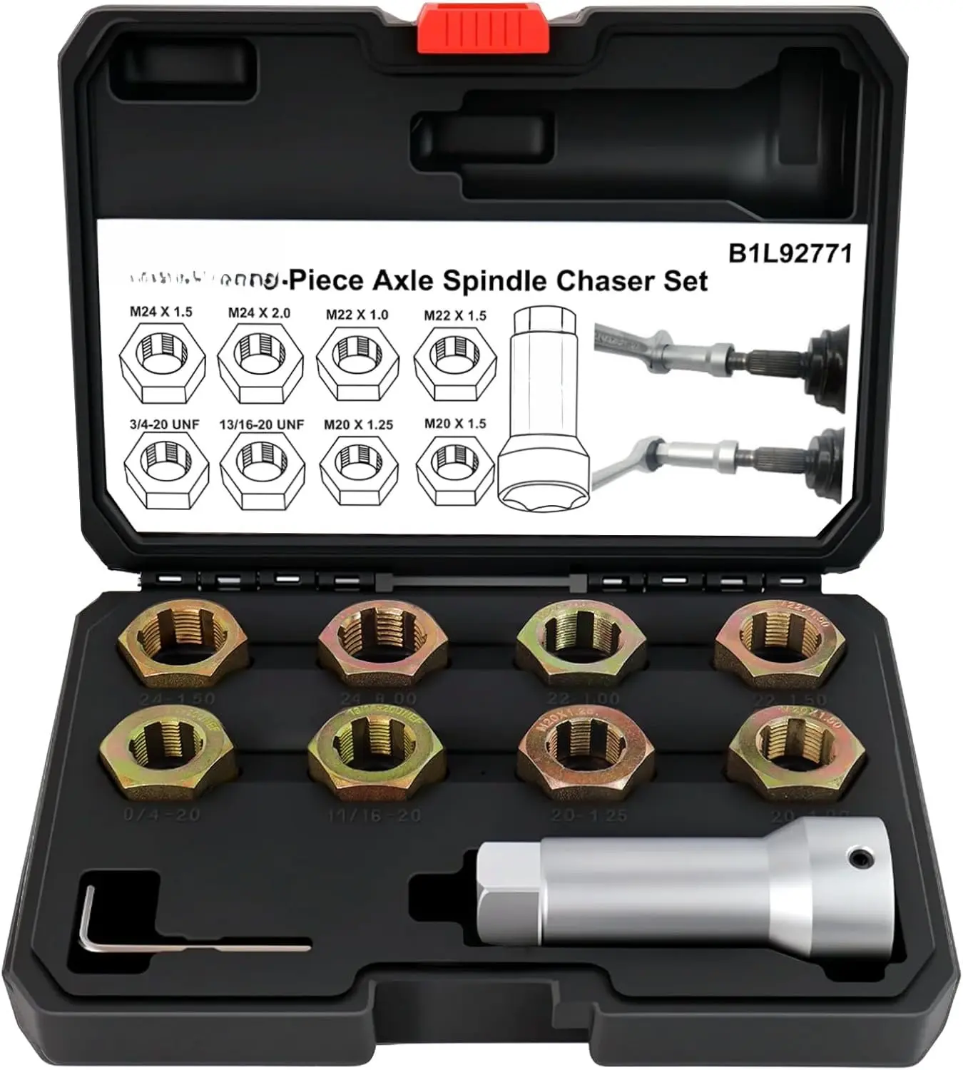 10- Axle Spindle Thread Chaser Set, Thread Rethreading Restorer Tool Metric M20 M22 M24 & UNF 13/163/4