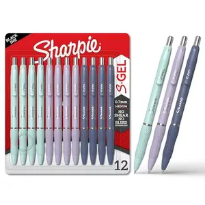 Sharpie S-Gel Gel Pens, Medium Point (0.7mm), Assorted Fashion Barrels, Black Ink, 12 Count - Office, Teacher, School Supplies