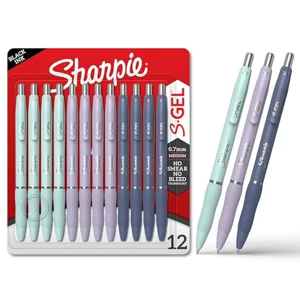 Sharpie S-Gel Gel Pens, Medium Point (0.7mm), Assorted Fashion Barrels, Black Ink, 12 Count - Office, Teacher, School Supplies