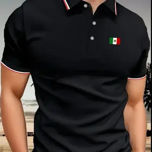 MÉXICO print flag collar shirt top for men Casual Polo Stylish Menswear