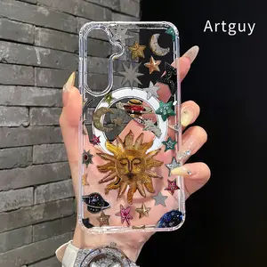 Magnetic Soft Case for  Samsung Galaxy S26 Edge S23 Ultra S24 Plus FE S25 S22+ Celestial Emblem Array Pattern Anti-Yellowing Shockproof ultra-thin Silicone Crystal Transparent Acrylic Large Hole Cover Supports Wireless Charging