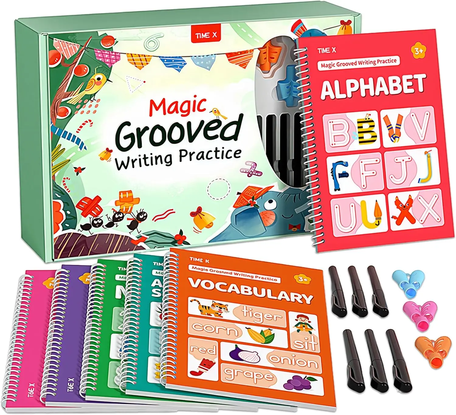 Magic Grooved Writing Practice Books, Reusable 3D Groove Handwriting Practice Workbooks for Kids Ages 3-8, Large Preschool Writing Books with Disappearing Ink for Kids 5-7 (Practice 6-Books)