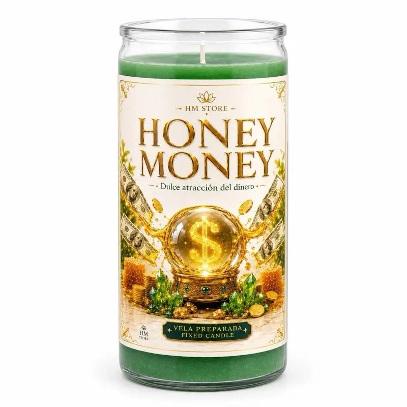 Honey Money Fixed Candle | Prosperity & Abundance Ritual Candle | Vela Preparada de 14 dias