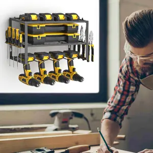 Heavy-Duty 4-Tier Tool Rack | Wall-Mounted Tool Organizer & Floating Tool Shelf | Efficient Garage Storage with 4/8 Drill Slots for Cordless Drill Storage - Tool Rack Solution for Maximum Organization