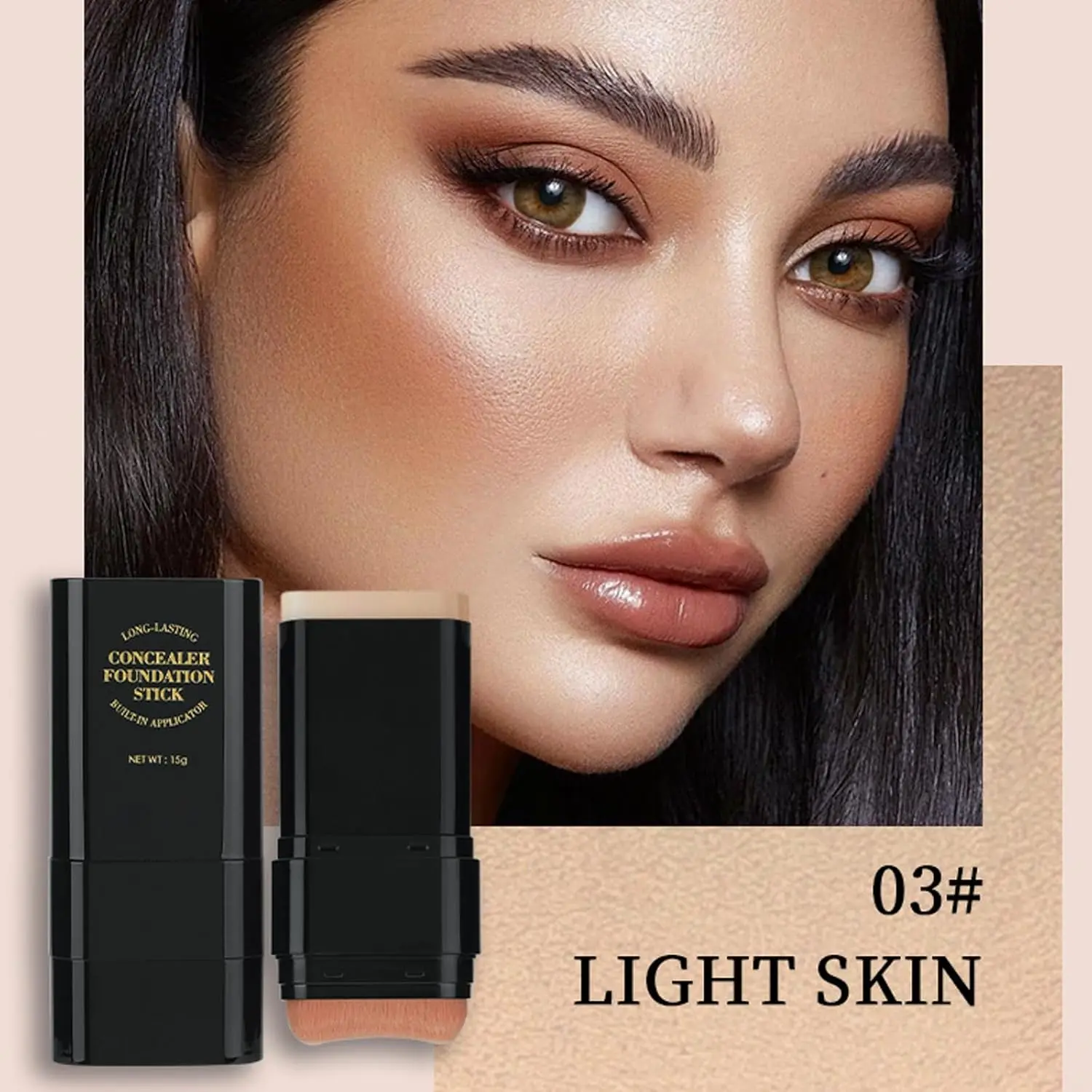 2-in-1 Foundation Stick with Brush, Full Coverage Concealer Makeup Stick, Easy Blend Flawless Base Makeup for Women