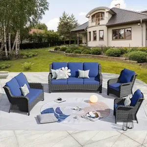 【Summer Vibes】OVIOS Kenard 4-Piece Outdoor Patio Conversation Set with Loveseat, Wicker Sofa Set with Cushions for Backyard Patio Porch Deck Garden Balcony Outdoor Seating Furniture Set Lounge Comfort Relax Style