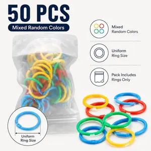 50 Pack Plastic Loose Leaf Rings, Mixed Color Binder Rings for Notebook Paper, Flash Cards, Planners, Office Use, Durable and Versatile