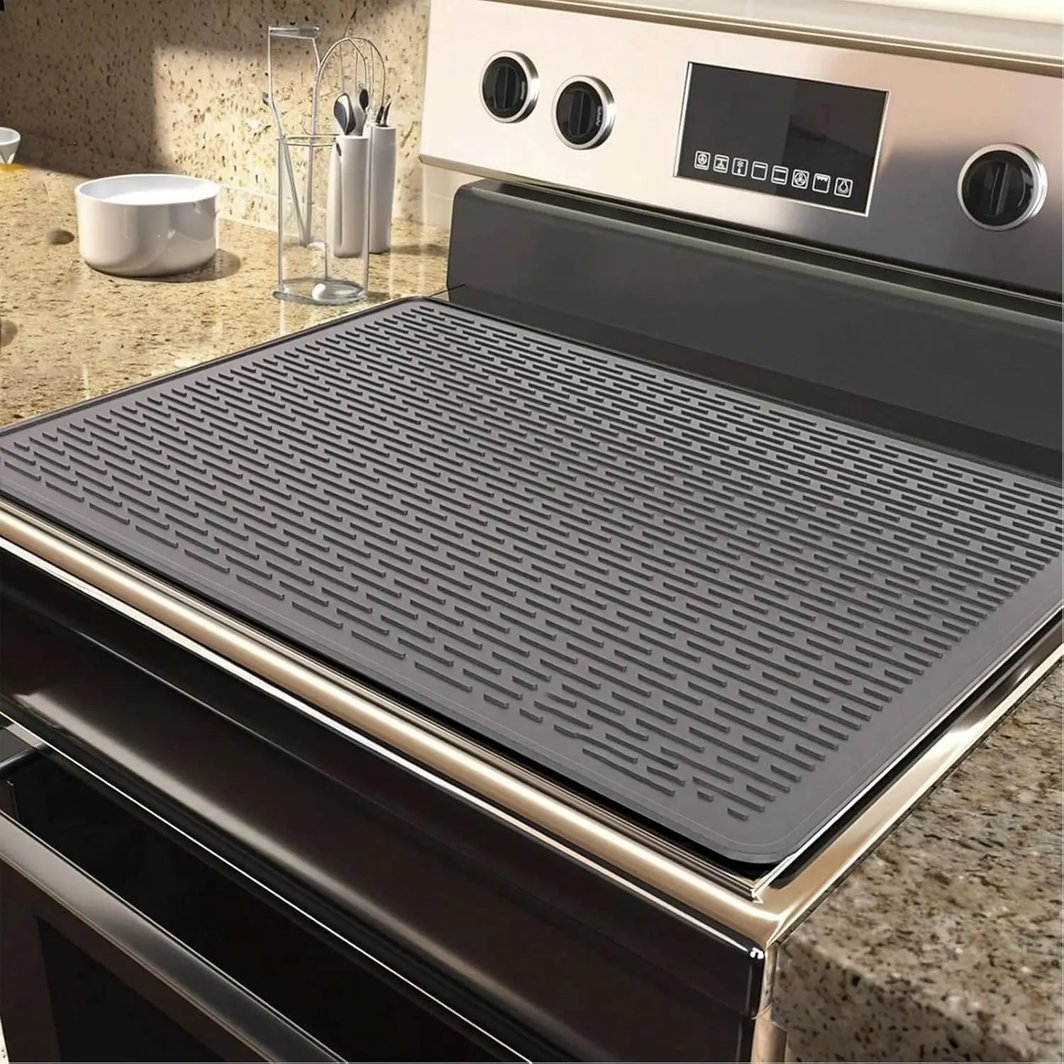 【Summer Sale Deals】Stove Covers for Stove Top - Silicone Electric Stove Cover Mat - 28 x 20 Ceramic stove guard stove top protector, Heat Resistant Glass Cooktop Cover, Dish Drying Mats for Kitchen Kitchenware Coasters Tableware Grey