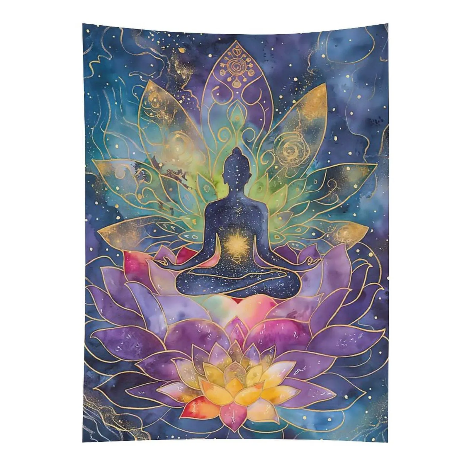 Meditation Lotus Tapestry Buddha Silhouette Spiritual Mandala Wall Decor