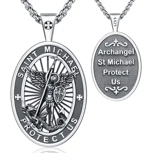 DRINSPER Saint Michael S925 Pendant Necklace 925 Sterling Silver Archangel Medal Pendant Necklace, Archangel St. Michael Necklace, Charm Amulet Protection Necklace, Religious Jewelry Gift for Men Women