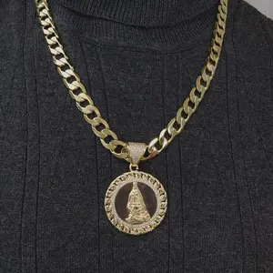 ViOrO 14K Gold Plated 10mm Cuban Link Chain for men with Virgen Maria Pendant for Dairy Use. Electro Laminated Premium Jewelry