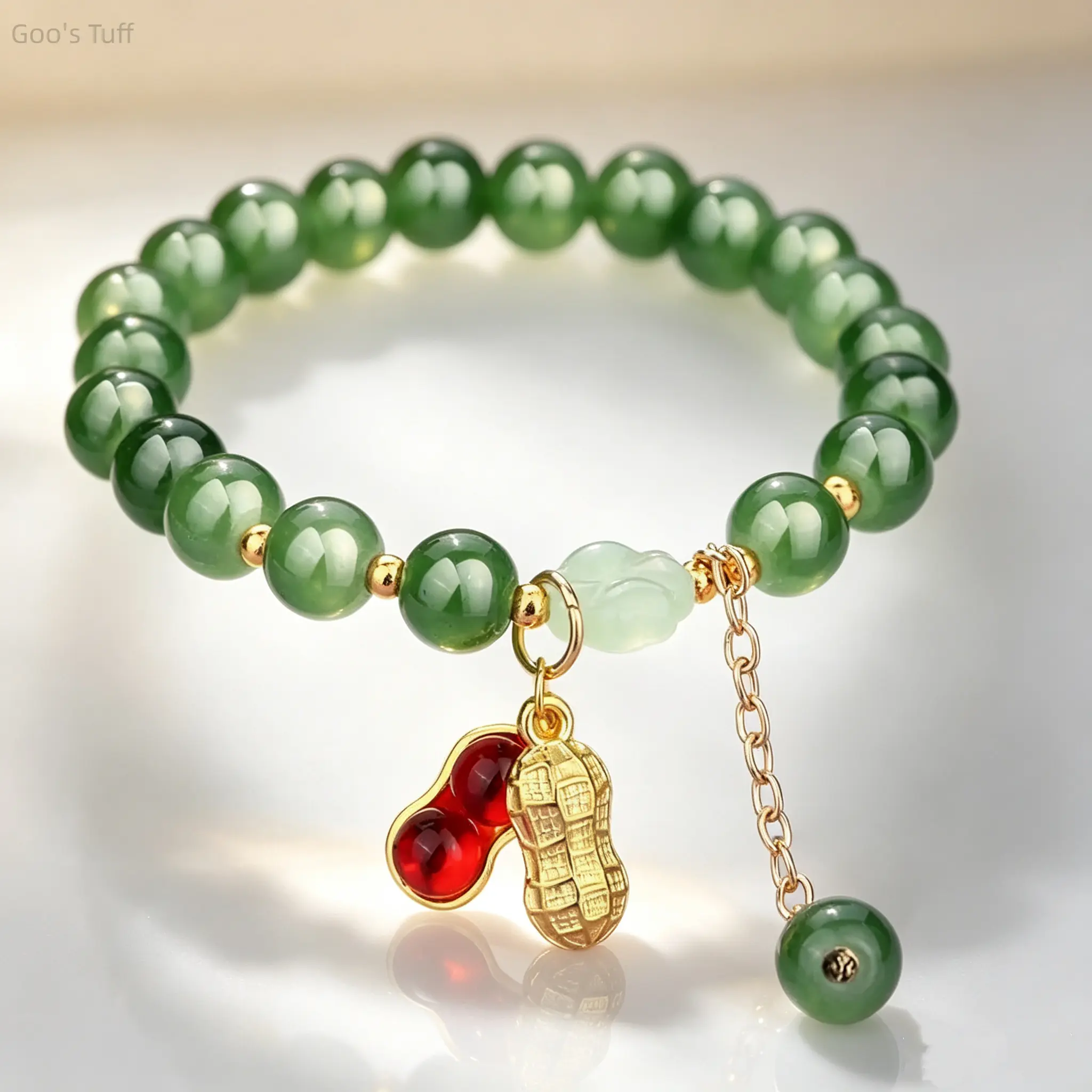 Crystal Bracelet for Women, Green Aventurine Peanut Charm Spiritual Jewelry, Lightweight Daily Accessory for Manifesting Wealth & Prosperous Energy