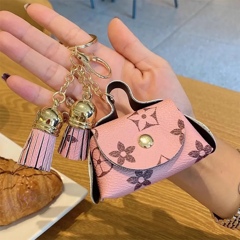 GOODBEE Women's Mini Leather Pouch, Cute Coin Purse with Keychain, Earphone Case & Small Accessory Organizer, Monogram Style
