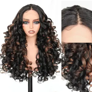 Long Curly Wig Glueless Wear and Go Synthetic Wig 13x4x1 Lace Front  22 Inch Pre Plucked Natural Hairline