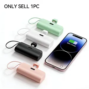 Portable 5000mah Mobile Power Bank, Capsule Design Pocket Charger, LED Battery Display, Type-C Interface, Small Compact Emergency Backup for iPhone & Android