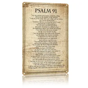 12x8inch Aluminum 2D Flat Decorative Sign & Plaque Vintage Psalm 91 Wall Art Inspirational Religious Decor for Home Prayer Room & Holiday Celebrations 8X12Inch/20X30Cm