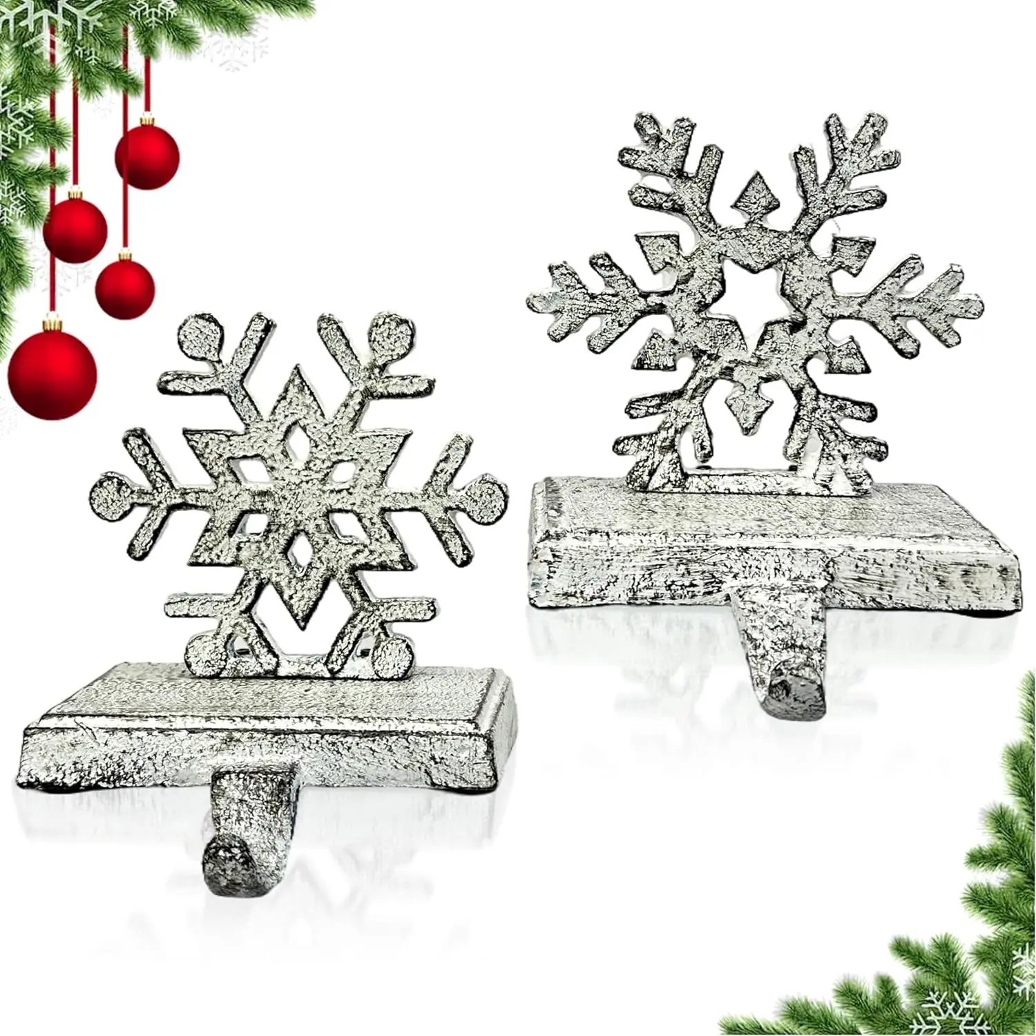 2 Pack Cast Iron Christmas Stocking Holders for Mantle, Set of 2 Heavy Duty Cast Iron Christmas Stocking Holders, Vintage Ornament Hooks（Christmas Stocking Holder）