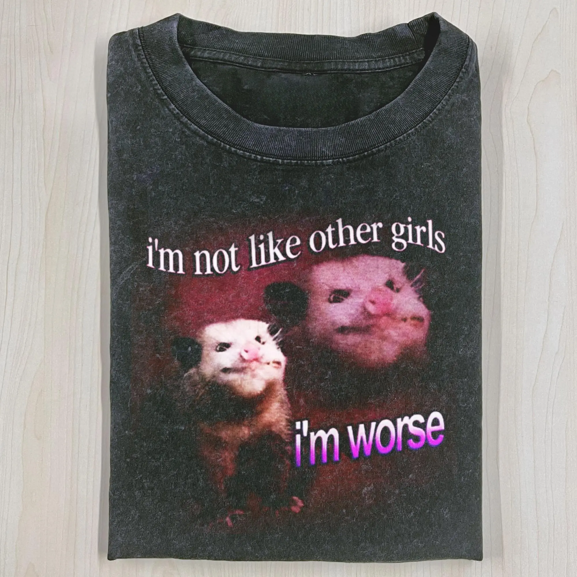 Vintage 90s WACKY OPOSSUM T-SHIRT, Possum I'm not like other girls I'm worse T-Shirt, funny graphic tee, Oversized Washed Tee, Gifts Menswear Top