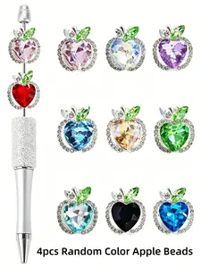 4pcs Random Color Bling Strawberry Apple Grape Alloy Beads with Artificial Crystal, Apple Strawberry Fruit Decorations for DIY Beaded Pen Keychain Jewelry Making, Bead Mix, Bead Assortment