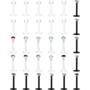 FINREZIO 30 Pcs Colorful CZ Straight Piercing Jewelry Set for Women Men Classic Acrylic Labret Lip Studs 16G Internal Threaded Labret Lip Monroe Medusa Ring Retainer Barbell Body Piercing Jewelry Set Shining CZ Forward Helix Cartilage Tragus Earring Studs