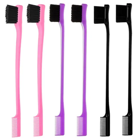 Professional Double-Sided Comb Edge Control Essential Brush Set - Soft Bristles, Compact Travel Size, Durable Ergonomic Handle, Fine-Toothed, Precise Unisex Tool for Styling Baby Hairs & Edges