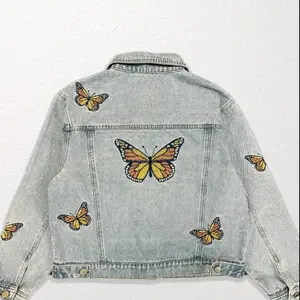 Embroidered Monarch Butterfly Denim Jacket