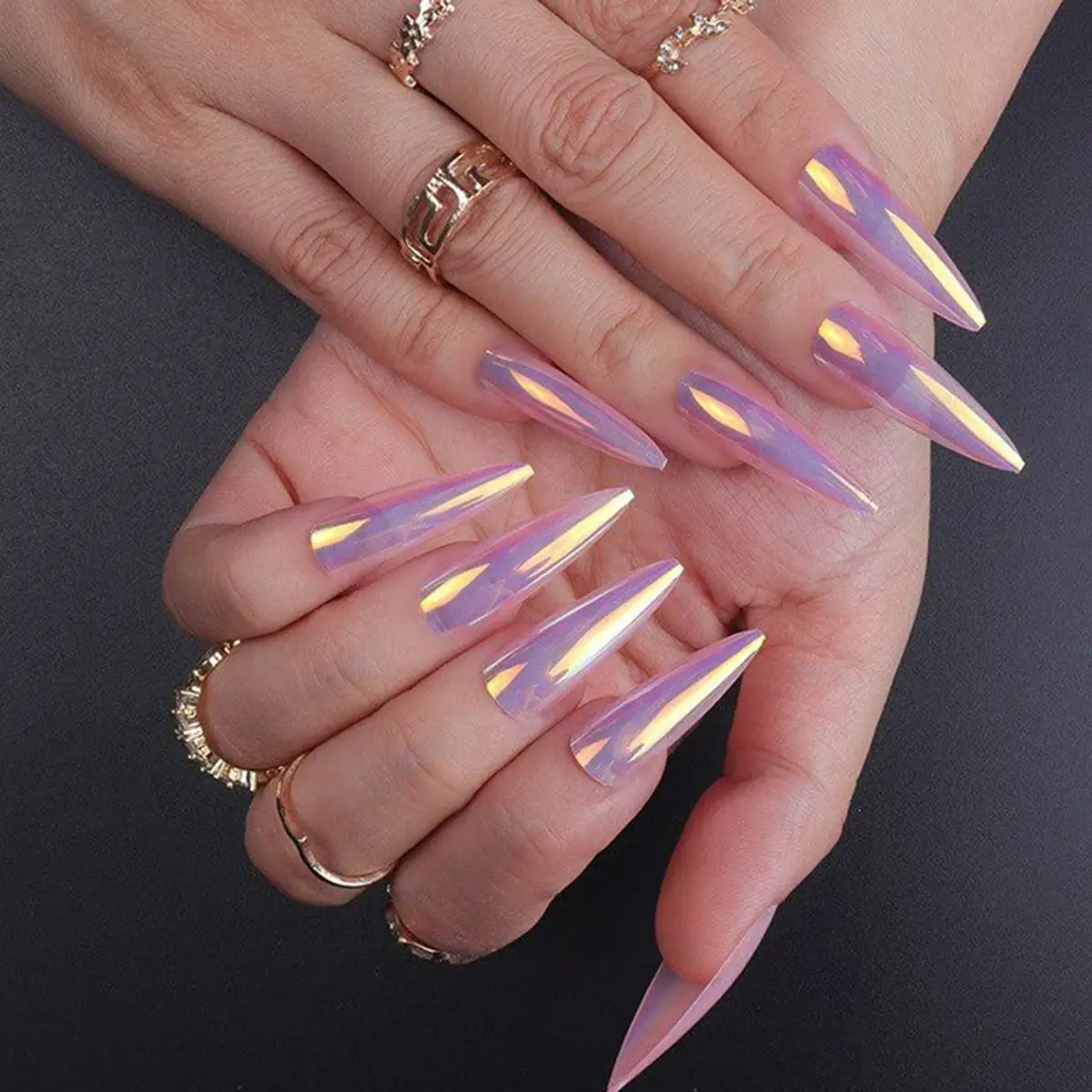 Upgrade Your Nail Style, 24pcs Light Chrome Press-On Nails, Very Long Almond Shaped Acrylic Fake Nails for Women & Girls