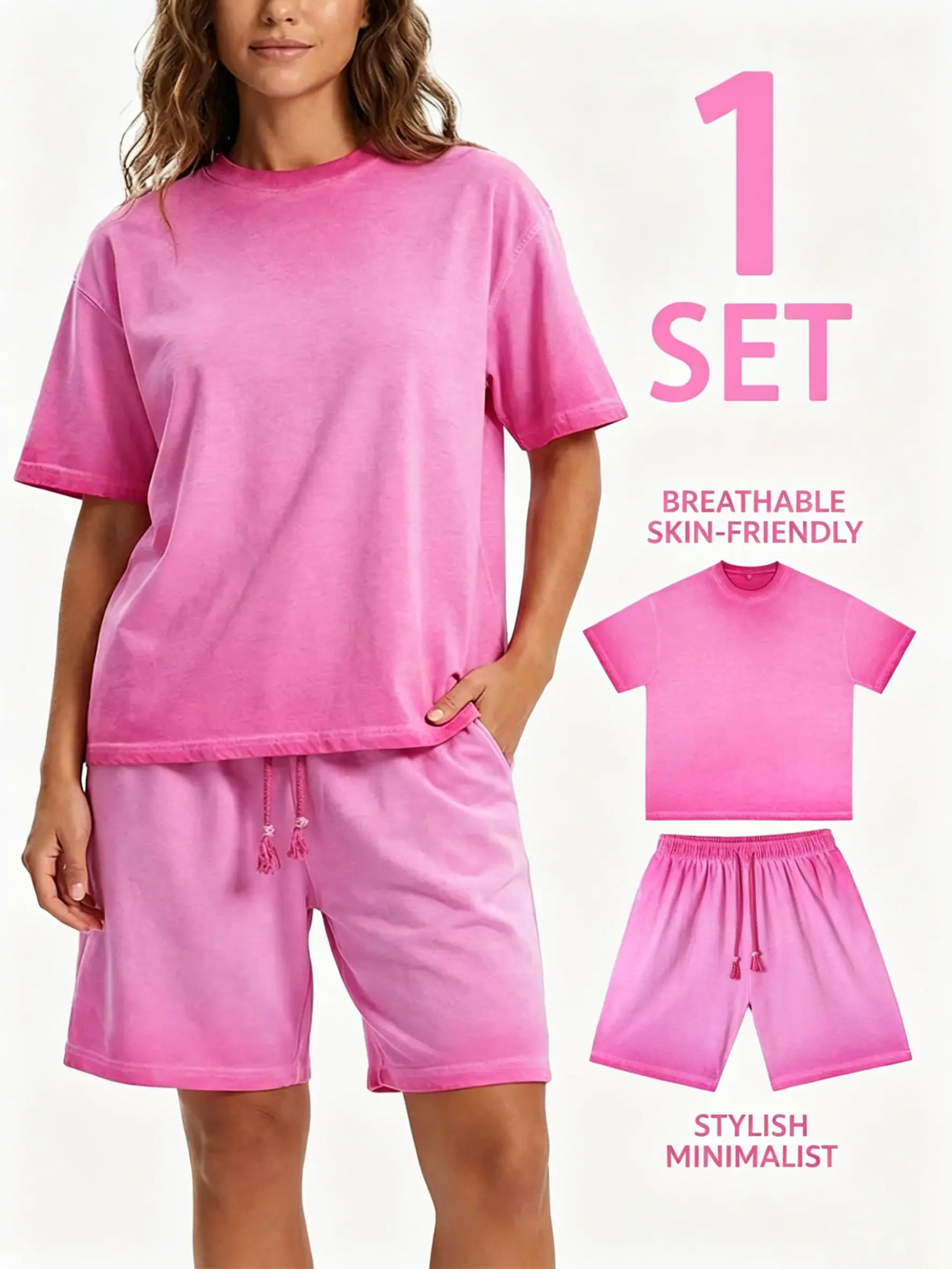 ZORVIC STUDIO 1 Set Women's Washed T-Shirt & Shorts Loungewear, Oversized Casual Summer Outfit, Soft Short Sleeve Top + Drawstring Shorts, Breathable Co-ord Set for Everyday Wear
