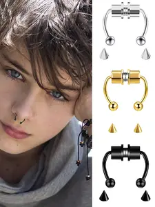 1pcs Women Fake Piercing Nose Ring Hoop, Non Piercing Septum Nose Clip Body Jewelry, Casual Stainless Steel Design for All Seasons