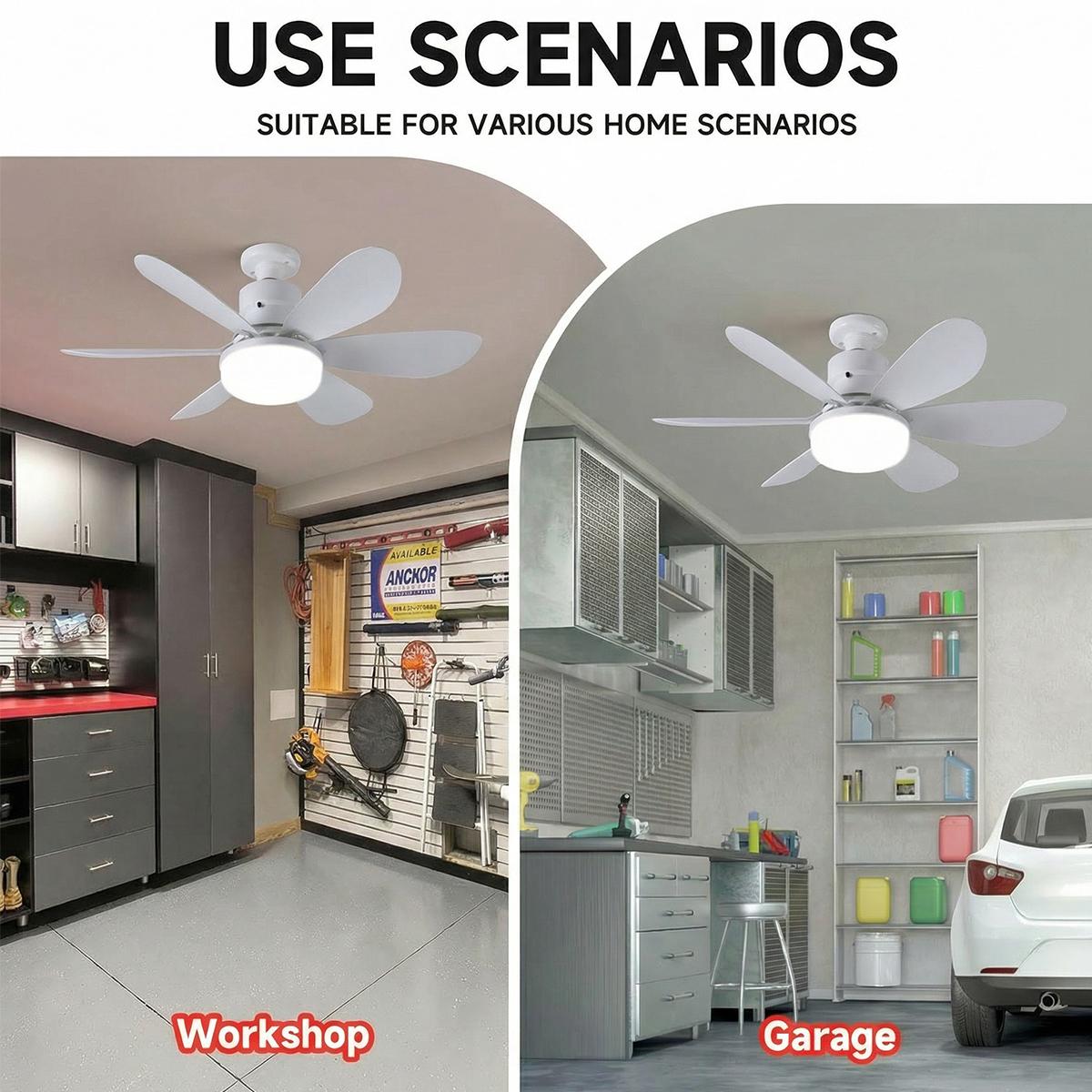 Portable Socket Fan Light with Remote & Intelligent Mobile Phone Control, E27 Ceiling Fan with 3 Lighting Modes for Bedroom, Kitchen, Living Room & Baby Room