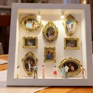 DIY Mini Photo Frame Silhouette Box, an upgraded 3D photo frame set containing a gold miniature museum and figurines, to commemorate your unique memories in a stylish way. Perfect for anniversaries, weddings, birthdays, and home décor(Accessories are ran）