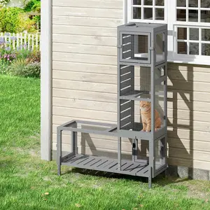 Wooden Cat Play Tunnel with Platforms – Configurable Window Catio, Multi-Combination Extendable Cat Run & Small Pet Play Enclosure for Indoor/Outdoor Use