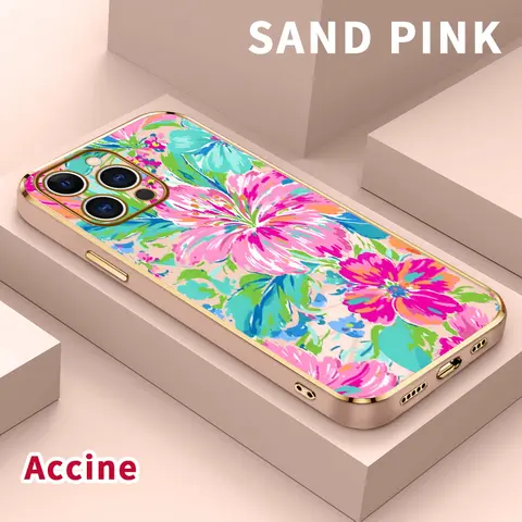 Luxury Electroplated TPU Silicone Smartphone Cover - Shockproof Protection, Soft Slim Shell, Sweat-Resistant Grip, Floral Color, Classic Straight Design, iPhone Series Accessories for 17 Pro Max, Air, 16, 15, 14 Plus, 13, 12, 11