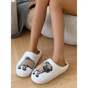 Cute Cartoon Dog Pattern Plush Slippers, Casual Soft Comfortable Home Slippers, Warm Slippers for Indoor & Outdoor Use for Fall & Winter