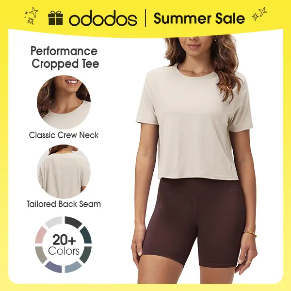 ODODOS Women's Performance Cropped Tee odSTRATUM Tech Ultra Soft UPF 50+ Quick-Dry Crew Neck T-Shirt for All-Day Comfort summerwins Outfit Jersey