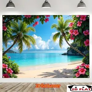 1PC,2D Flat Backdrop Tropical Beach Flower Decorative Backdrop, Hawaiian Style Party Background, Summer Vacation Theme Decoration, Suitable for Birthday Party, Festival Celebration, Indoor and Outdoor Decoration