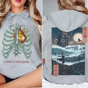 Anime Fantasy Hoodie – Ghibli Inspired Graphic Hoodie, Howl Style Fire Heart Design, Cozy Unisex Aesthetic Streetwear