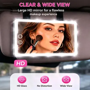 Car Sun Visor Vanity Makeup Mirror - Rechargeable LED Mirror with 3 Color Modes, Touch Dimmable Brightness Control, Adjustable Lighting, Compact HD Clarity, Tool-Free Hook Strap for Makeup Fixing in Cars