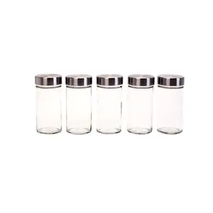 Orii 3 oz. Round Spice & Storage Jars with Stainless Steel Lids – Set of 5 Refillable Glass Containers for Kitchen & Crafts
