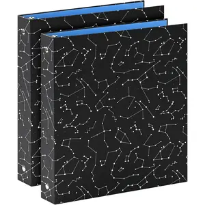 1-inch 3-Ring-Binder with Pockets, Decorative 12 Zodiac  Chain, 1" Stylish Round Ring Binder for Work// to School,2-Pack