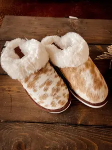 Genuine Cowhide Western Slippers House Shoes Mules