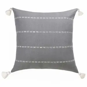360 Stand 2-Piece Square Throw Pillow Set, 4x20x20in Gray Striped Linen Fabric with Zippered Cover, Contemporary Indoor Decor for Home Use, Square Shape