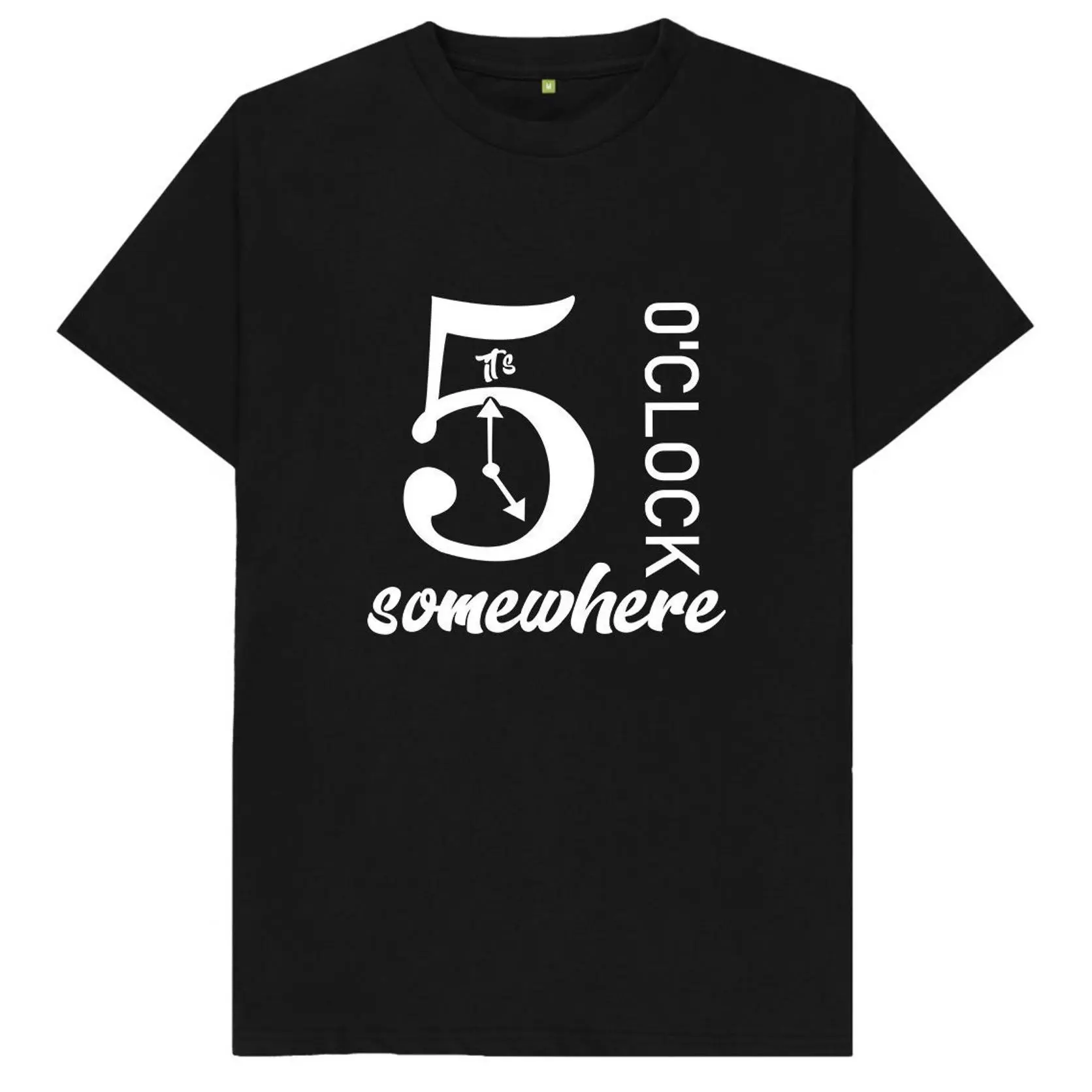 Men's "It's 5 O'Clock Somewhere" Funny Graphic T-Shirt, Soft Smooth Cotton Short Sleeve Top with Seamless Design, Casual Unisex Gift