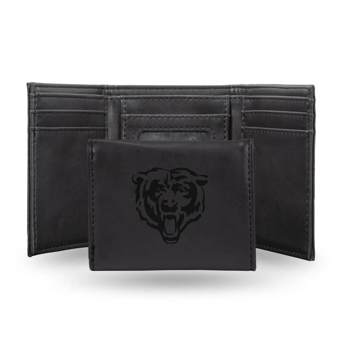 212 MAIN Men's Faux Leather Official Licensed NFL Chicago Bears Chicago Logo Laser-Engraved Black Trifold Wallet